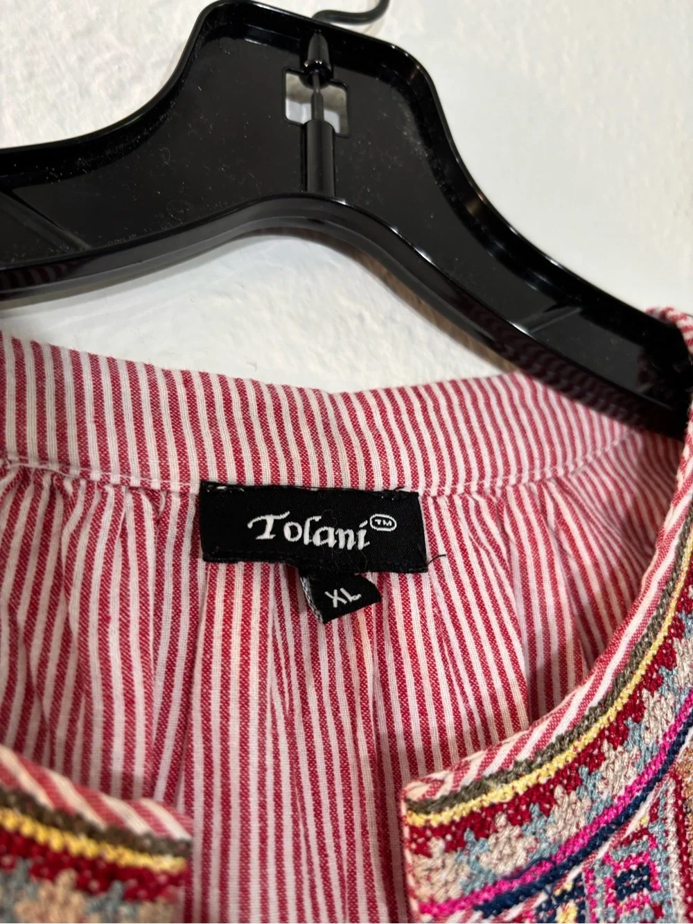 Tolani Collection Lauren Embroidered Blouse Pink White Striped Tunic Size XL - Picture 6 of 16